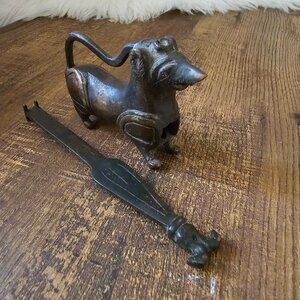 Vintage Fine Brass Dog Shape Push System Padlock Lock with Key